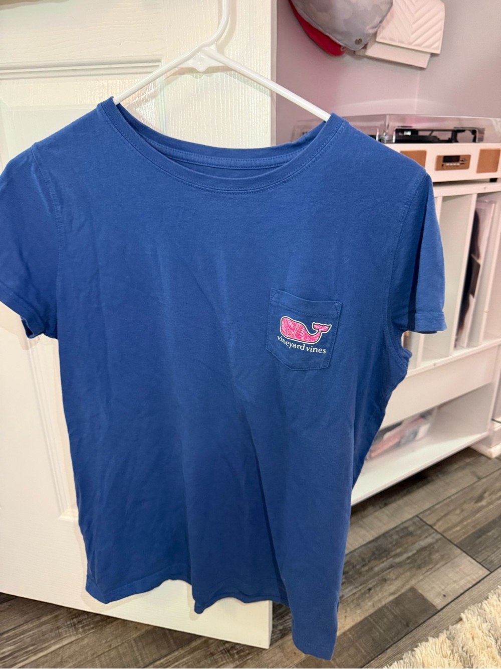 Vineyard Vines Royal Blue Pocket Tee with Pink Whale